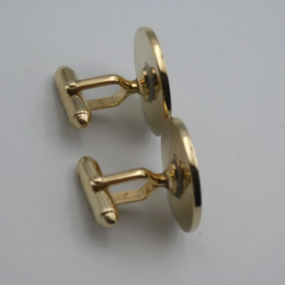 Vintage Anson Gold Tone Spiral Starburst Cufflinks Green Jade Stone Cabochon MCM
